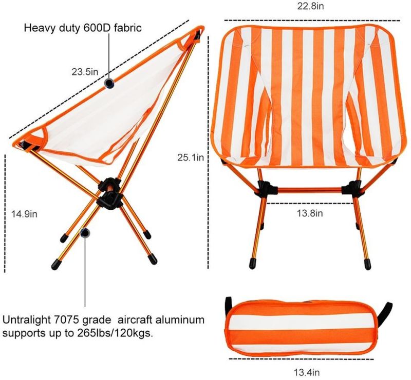 Orange Adjustable Height Compact Ultralight Folding Backpacking Chairs