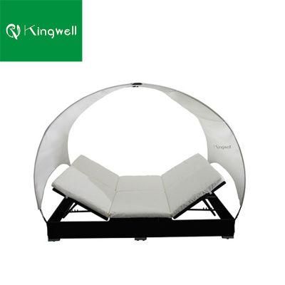 Outdoor Furniture Hotel Garden Patio All Weather Wicker PE Rattan Sun Bed Lounge with Canopy