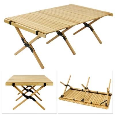 Folding Outdoor Picnic Recycle Table Wooden Roller Garden Table
