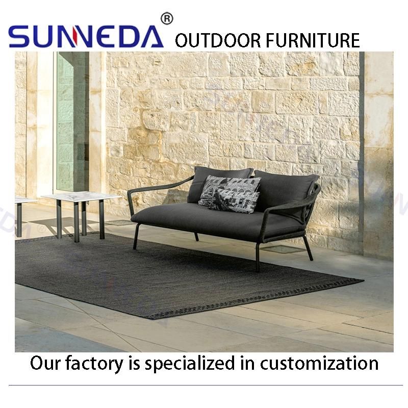 Outdoor L-Shape Sofas Sectionals Rope Design Aluminum Garden Set
