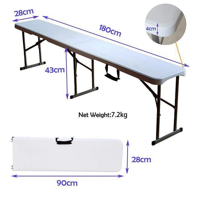 High Quality 6FT Outdoor Lightweight Plastic White Folding Bench