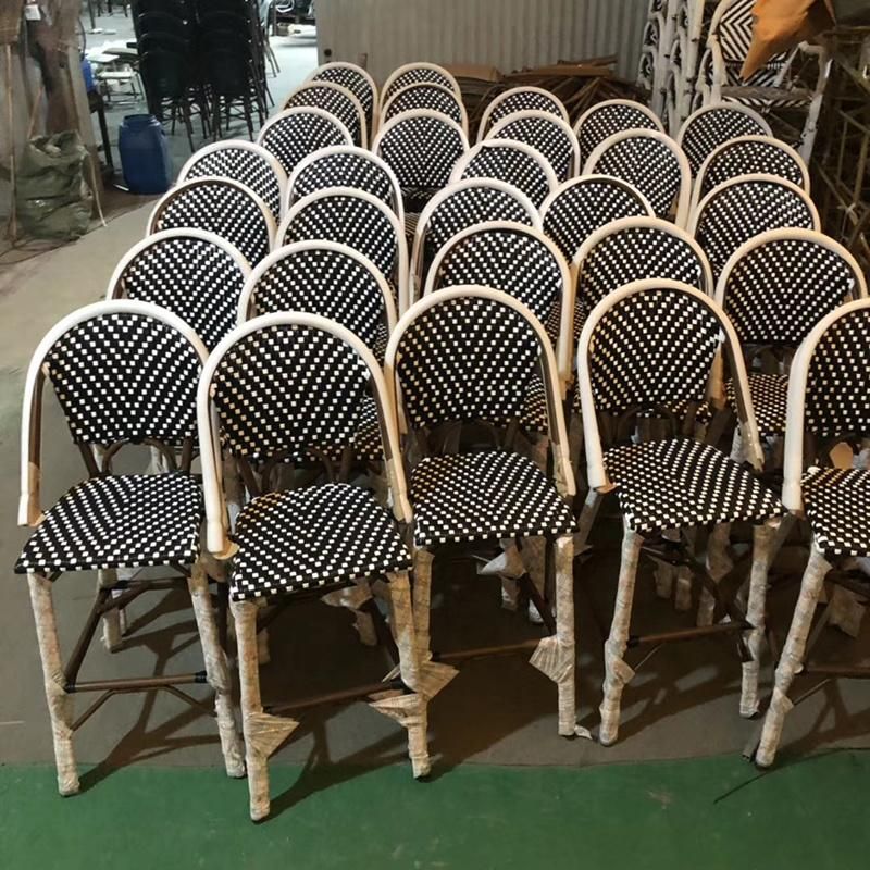 French Style Bar Furniture Outdoor Rattan Aluminum Bar Stool Chair