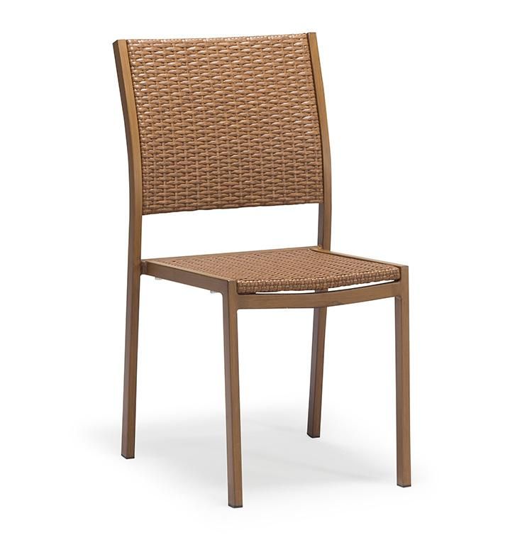 Indoor Outdoor French Wood Finish Wicker Rattan Back Woven Dining Chair Arms