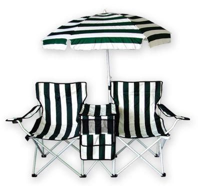 Picnic Double Folding Chair with Removable Umbrella Table Cooler Fold up Beach Camping Chair