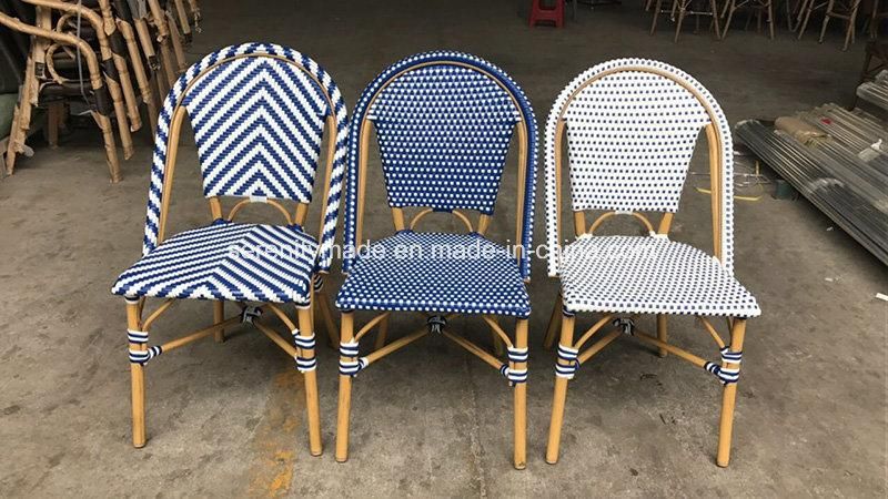 White Navy Spot French Rattan Wicker Outdoor Cafe Furniture Chair