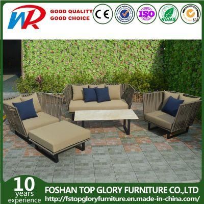 Belt Wove Aluminum Frame Home Hotel Outdoor Garden Rattan Sofa Furniture Set with Tea Table (TG-6004)