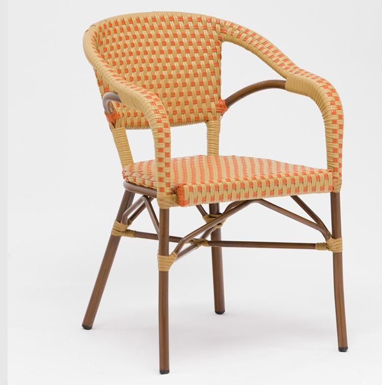 High Quality Stacking Weather Proof Outdoor French Vintage Alominium Rattan Bistro Dining Chair