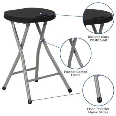 Textured Black Seat Reduces Slipping Foldable Stool with Plastic Seat