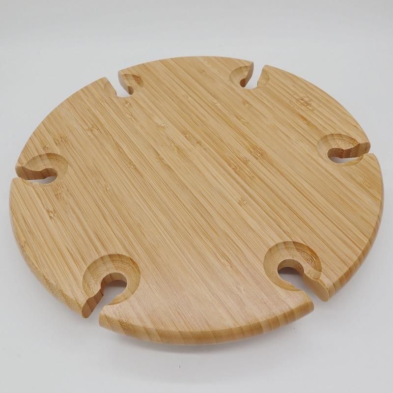 Bamboo Wood Outdoor Wine Table Picnic Table Beach Table with Knife Set for Camping Snacks and Fruits