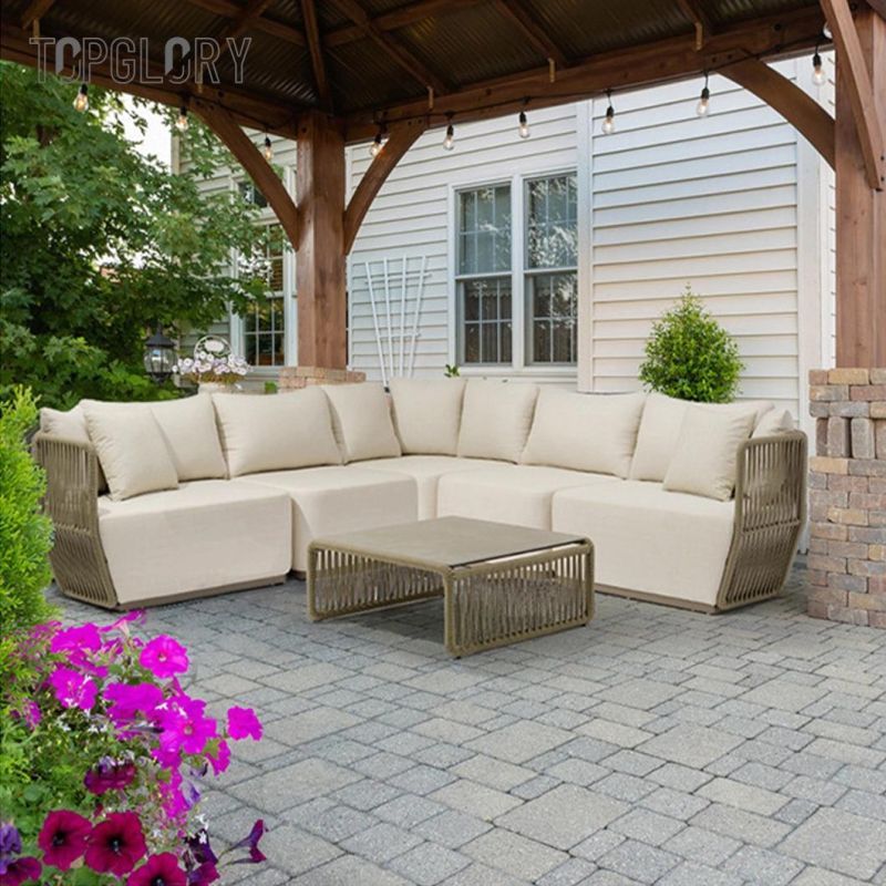 New Arrive Patio Garden Outdoor Luxury Hotel Aluminum Rope Sofa