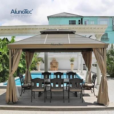 Best Quality Aluminum Pergola 3x4m Wooden Canopy Patio Gazebo With Curtains