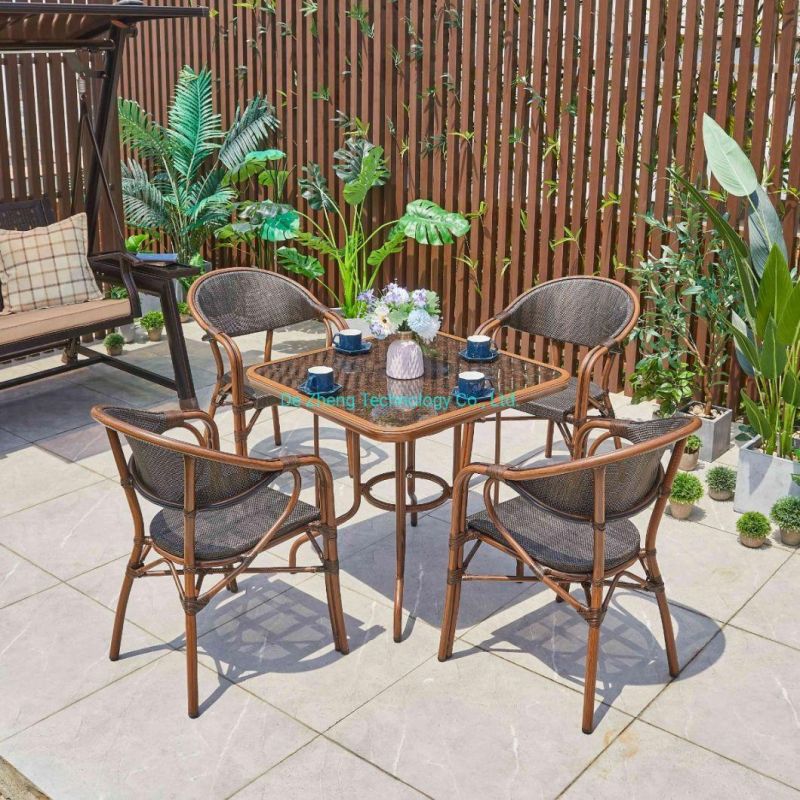 Hot Sale Outdoor Furniture Garden Aluminum Table with Bamboo-Look Painting Frame for Living Room Coffee Dining Bistro Set