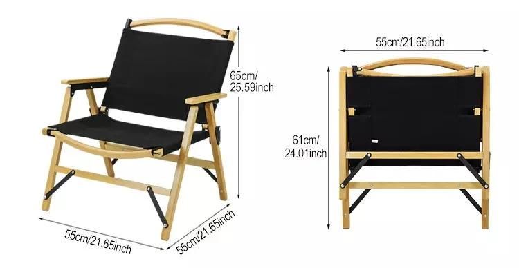 Outdoor Recliner Wooden Canvas Foldable Fishing Wood Chair with Armrest