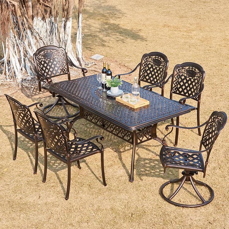 Wholesale Outdoor Picnic Table Set Patio Cast Aluminum Furniture with 6 Seaters