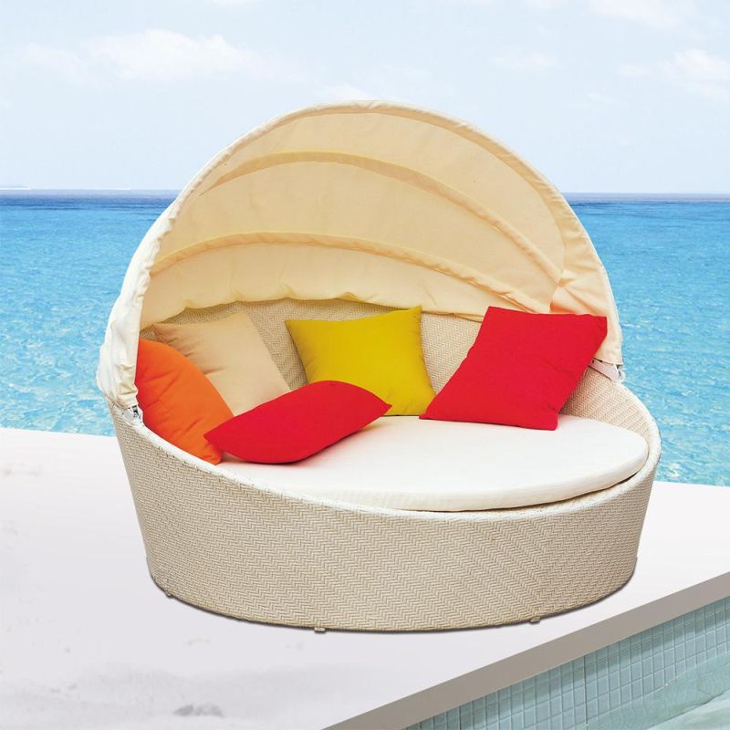 Leisure Outdoor Lounge Beach Chair Rattan Garden Sunbed with Canopy