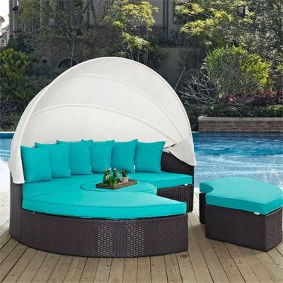 Luxury Frame Rattan Wicker Woven Outdoor Sunbed Round Sun Daybed