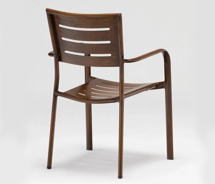 Wooden Finish Outdoor Furniture Metal Garden Stacking Lounge Chair Aluminum