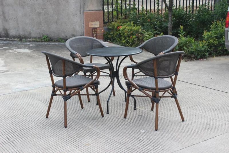 4PCS Round Steel Table Stackable Textiline Chair Set Outdoor Furniture
