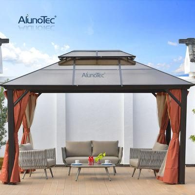 Freestanding Waterproof Garden Anti-UV Sunroom Hardtop Gazebo Sun Shading Pavilion Pergola whit Curtains