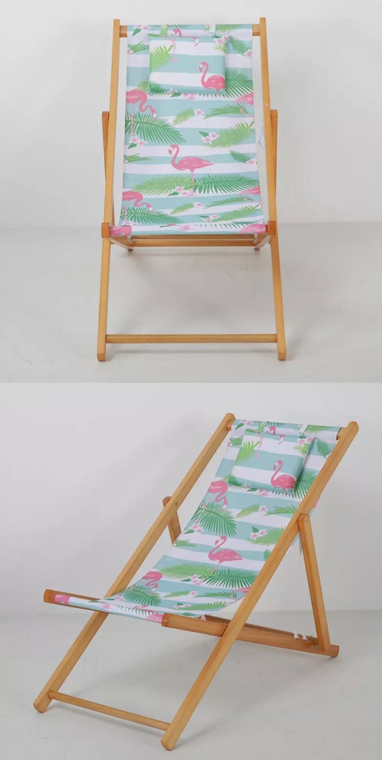 Wholesale Custom Logo Adjustable Folding Wood Lounge Deck Chair Beach Chairs