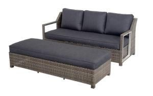 Garden Rattan Wicker Lounge Contempo Day Bed Bench with Footstool