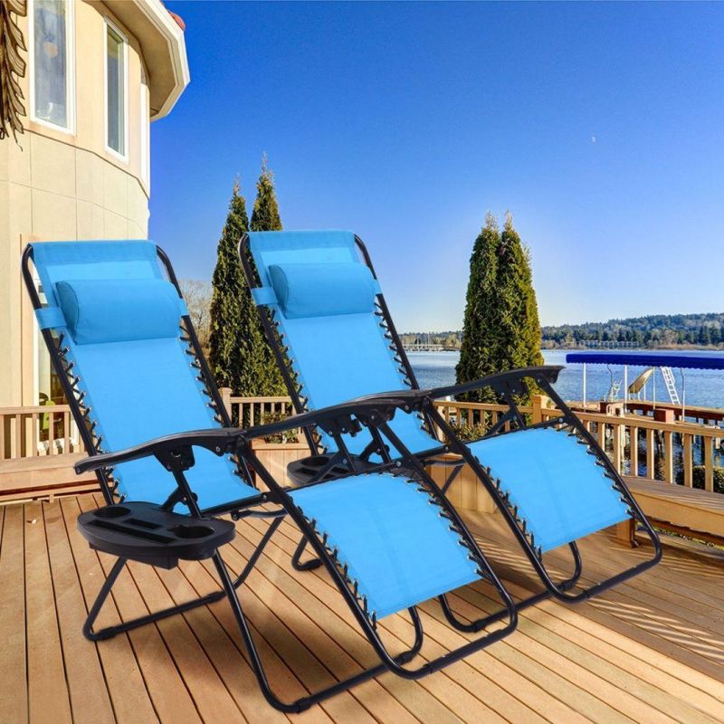 Goplus Zero Gravity Chair Adjustable Folding Lounge Recliners for Patio Outdoor Yard Beach Pool W/Cup Holder, 300-Lb Weight Capacity (Light Blue)