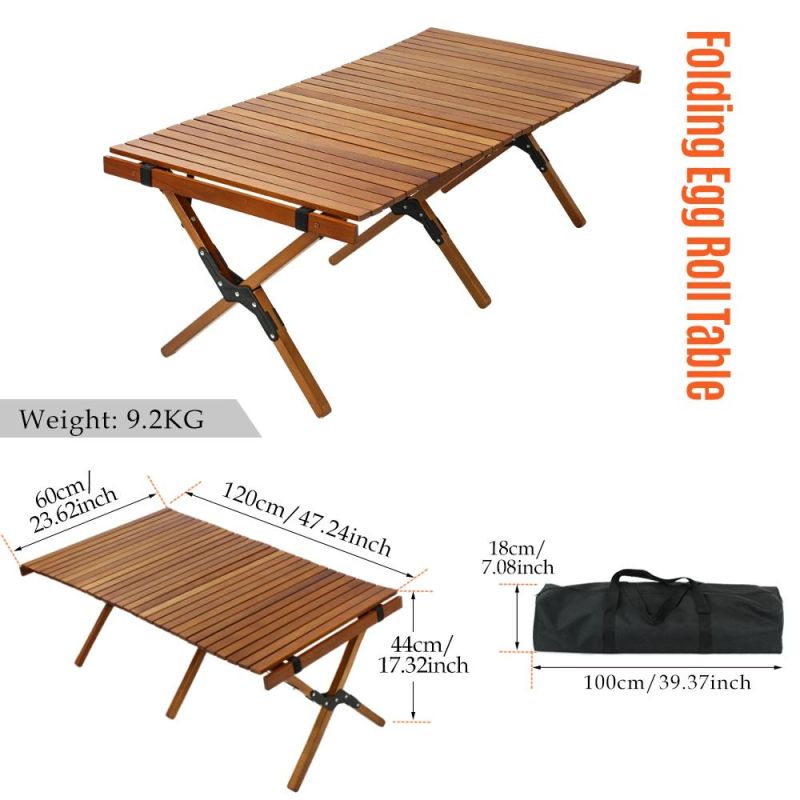 Folding Outdoor Picnic Recycle Table Wooden Roller Garden Table