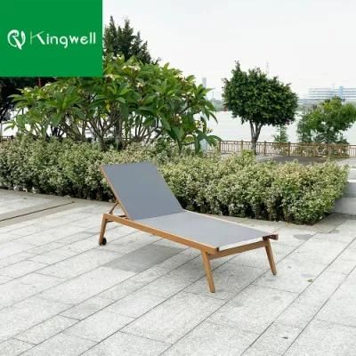 Popular Style Outdoor Furniture Textilene Fabric Sun Lounger with Wheel for Swimming Pool