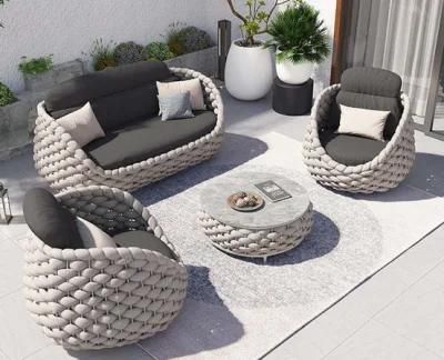 Factory Wholesale Outdoor Sofa 4PC/Set American Style Outdoor Garden Furniture Set Round Leisure Rattan Fabric Sofa