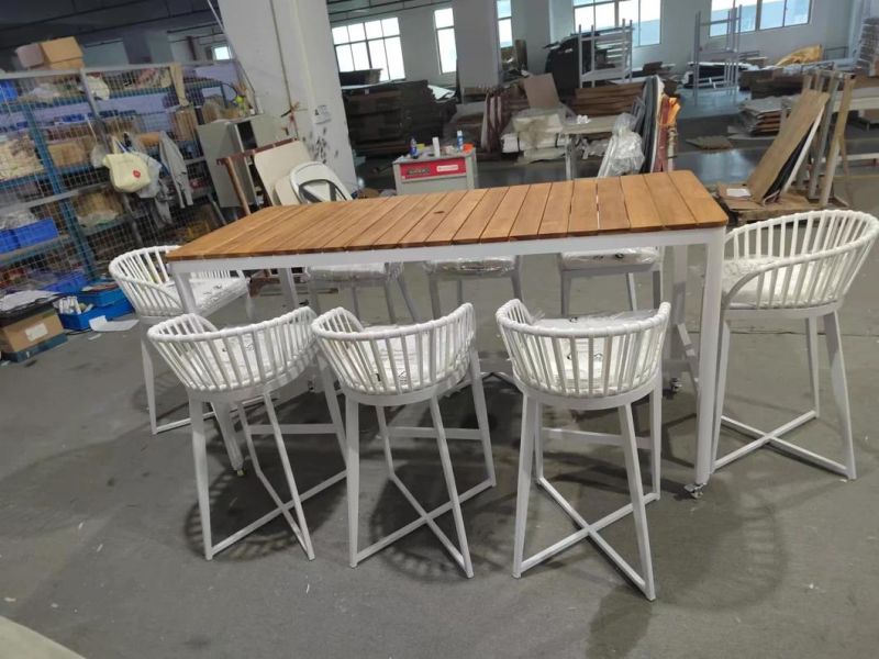 High Quality Outdoor Furniture Natural Teak Slate Restaurant Table Aluminum Base Outdoor Dining Table