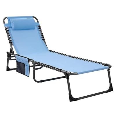 Outdoor Folding Chair Lounge Chair for Beach Sunbathing with Pillow