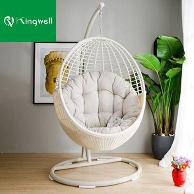 Single Swing PE Beige Rattan Hanging Chair for Outdoor Garden