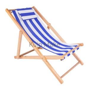 Stripe Pattern Adjustable Sling Chair Folding Wood Beach Deck Chair