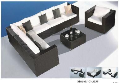 High Quality Outdoor Garden Rattan Furniture Sets with Sectional Corner Sofa and Single Chair and Table