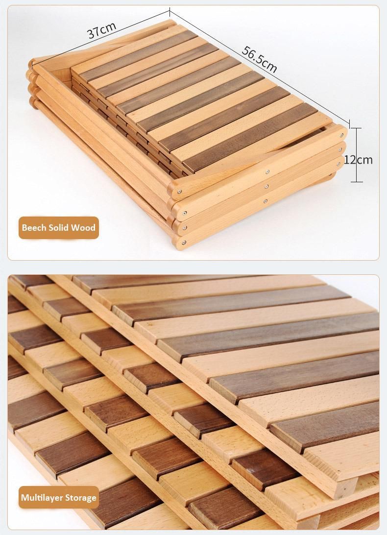 Beech Wood Portable 4 Tier Outdoor Picnic Shelves Foldable Organization Rack