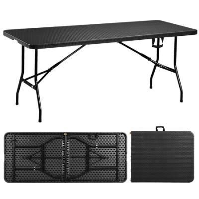 Modern 5.62-Foot Rattan Indoor/Outdoor Plastic Folding Table with Brown/Black Color