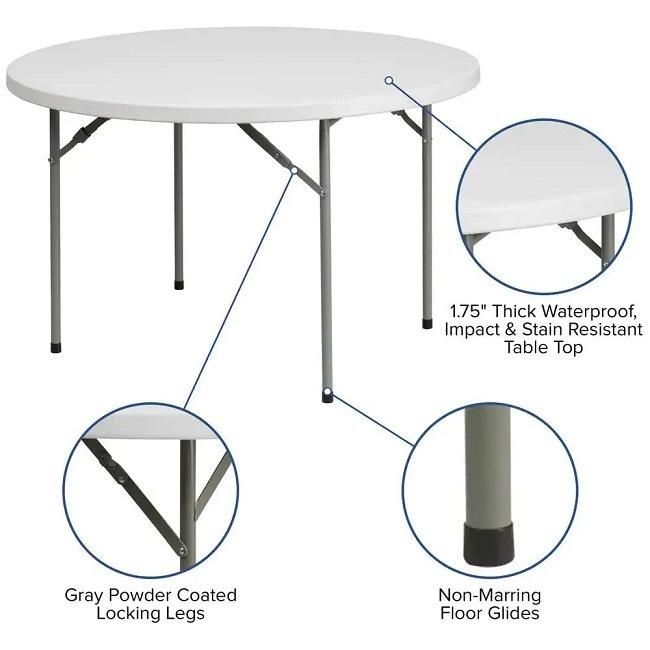 Outdoor 4 Foot 120cm Plastic Portable White Round Folding Table