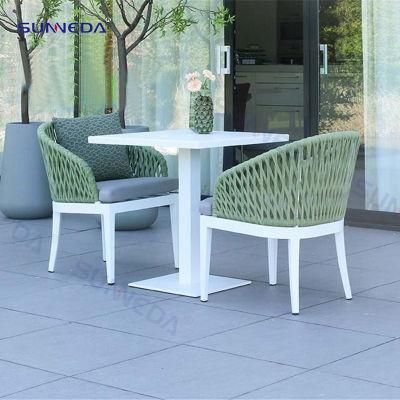 Modern Outdoor Garden Hotel Cafe Coffee Table Rattan Restaurant Furniture Rattan Table &amp; Chair Set with Glass