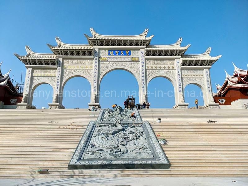 Large Stone Carving Archway Village Entrance Granite Door Archway Stone Paifang for Temple Mountain Gate