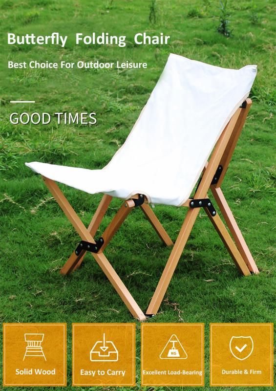 Wood Beach Chair Canvas Cover Wood Sling Chair Folding Butterfly Wooden Camping Chair