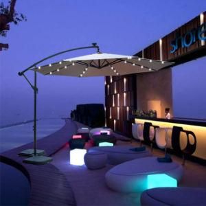 10FT or 9FT Outdoor Furniture Solar LED Lighted Cantilever Hanging Banana Umbrella
