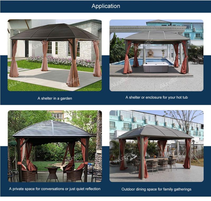 Manufacturer Modern Sunroom Waterproof Metal Outdoor Aluminium Green House Garden Pergola Canopy Tent Pavilion Gazebo