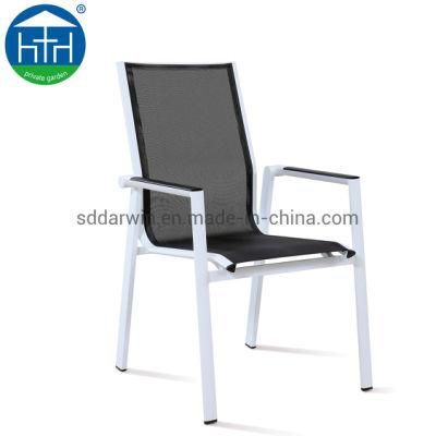 Modern Design Garden Rattan Mesh Fabric Textilene Outdoor Patio Aluminum Dining Chair