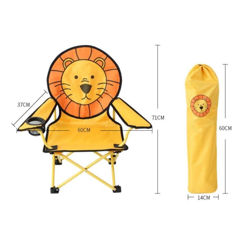 Children Camping Chairs Cartoon Folding Chair Lion Puppy Design Armchair with Cup Holder Folding Seat with Armrest and High Back Wyz19653