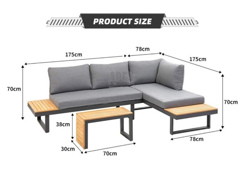 Outdoor Waterproof Fabric Poly Wood Table Top High Density Cushion Sofa Set