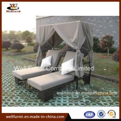 Outdoor Hotel Rattan Double Bed Chaise Lounge with Sunbrella