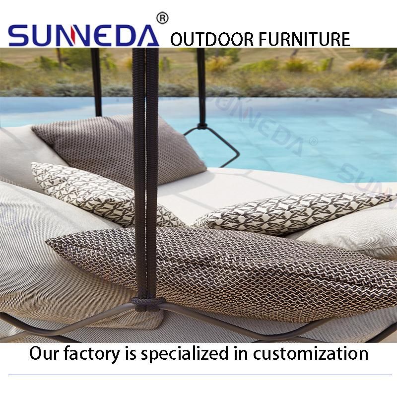 Leisure Furniture Round Bed Sofa Woven Aluminum Frame with Curtain Outdoor Sunbed Lounger