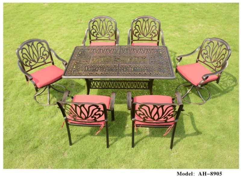 Outdoor Garden 7 Pieces Cast Furniture Sets Includes 4 Standard Chairs and 2 Swivel Chairs and 1 Table