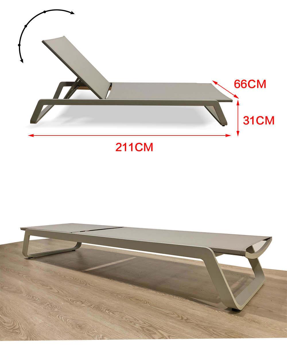 Without Armrest Textilene + Aluminum OEM Hotel Furniture Chaise Lounge