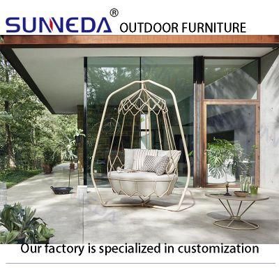 Leisure Furniture Round Bed Sofa Woven Aluminum Frame with Curtain Outdoor Sunbed Lounger
